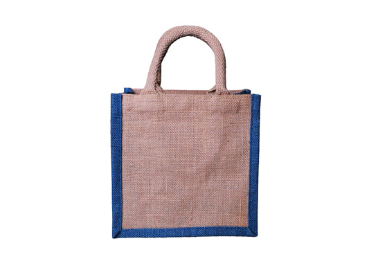 Two Tone Jute Tote Bag, Blue, Small 21 × 21 × 14 cm