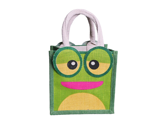 Jute Tote Gift Bag, Frog Design, Small 22 × 21 × 15 cm