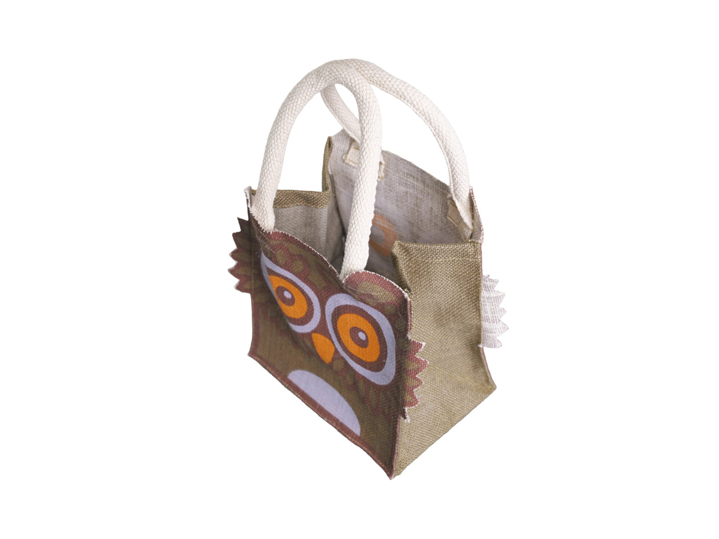 Jute Tote Gift Bag, Owl Design, Small 21 x 22 x 14 cm