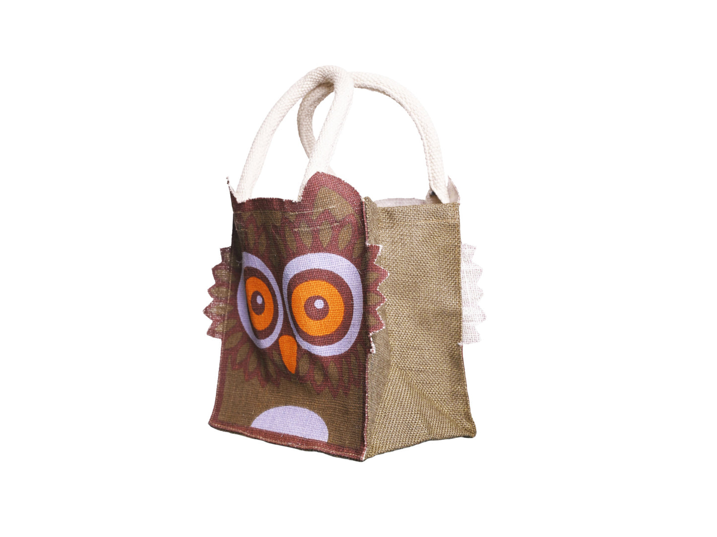 Jute Tote Gift Bag, Owl Design, Small 21 x 22 x 14 cm