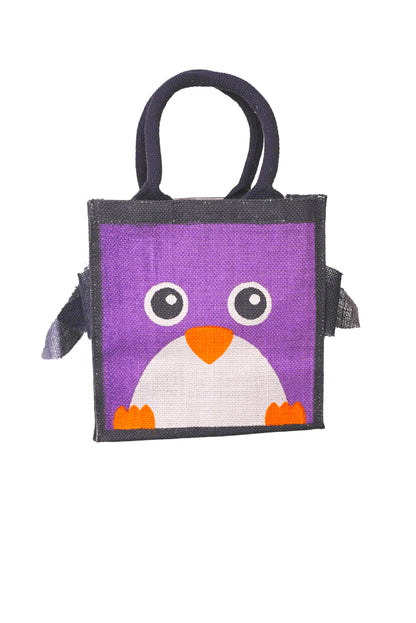 Jute Tote Gift Bag, Penguin Design, Small 21 × 22 × 14 cm