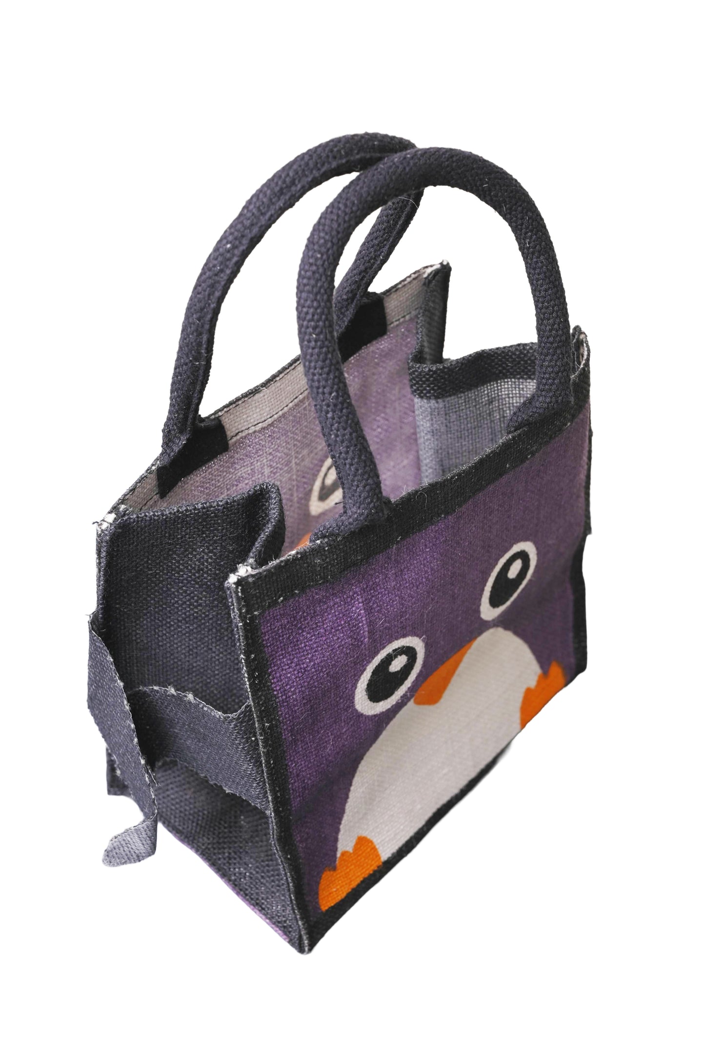 Jute Tote Gift Bag, Penguin Design, Small 21 × 22 × 14 cm