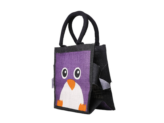 Jute Tote Gift Bag, Penguin Design, Small 21 × 22 × 14 cm