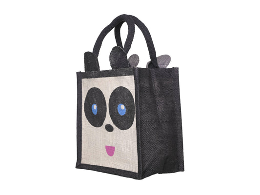 Jute Tote Gift Bag, Panda Design, Small 22 cm × 23 cm × 14 cm