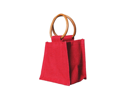 Jute Gift Bag Small, Red 15 × 15 × 12 cm