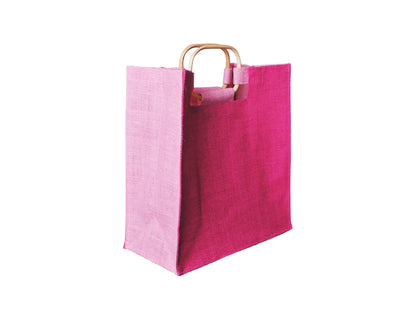 Jute Gift Bag with Cane Handles, Medium, Pink 28 × 31 × 13 cm