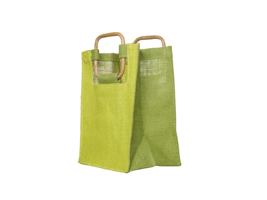 Jute Gift Bag with Cane Handles, Small, Lime Green 18 × 26 × 14 cm