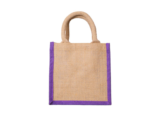 Two Tone Jute Tote Bag, Purple, Small 21 × 21 × 14 cm