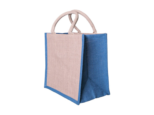 Two Tone Jute Tote Bag, Blue Medium 31 × 30 × 20 cm